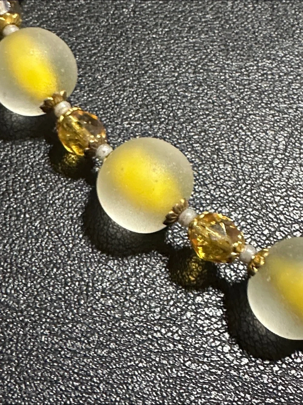 Mid Century Frosted Givre Satin Glass & Faceted Crystal VTG Bead Necklace